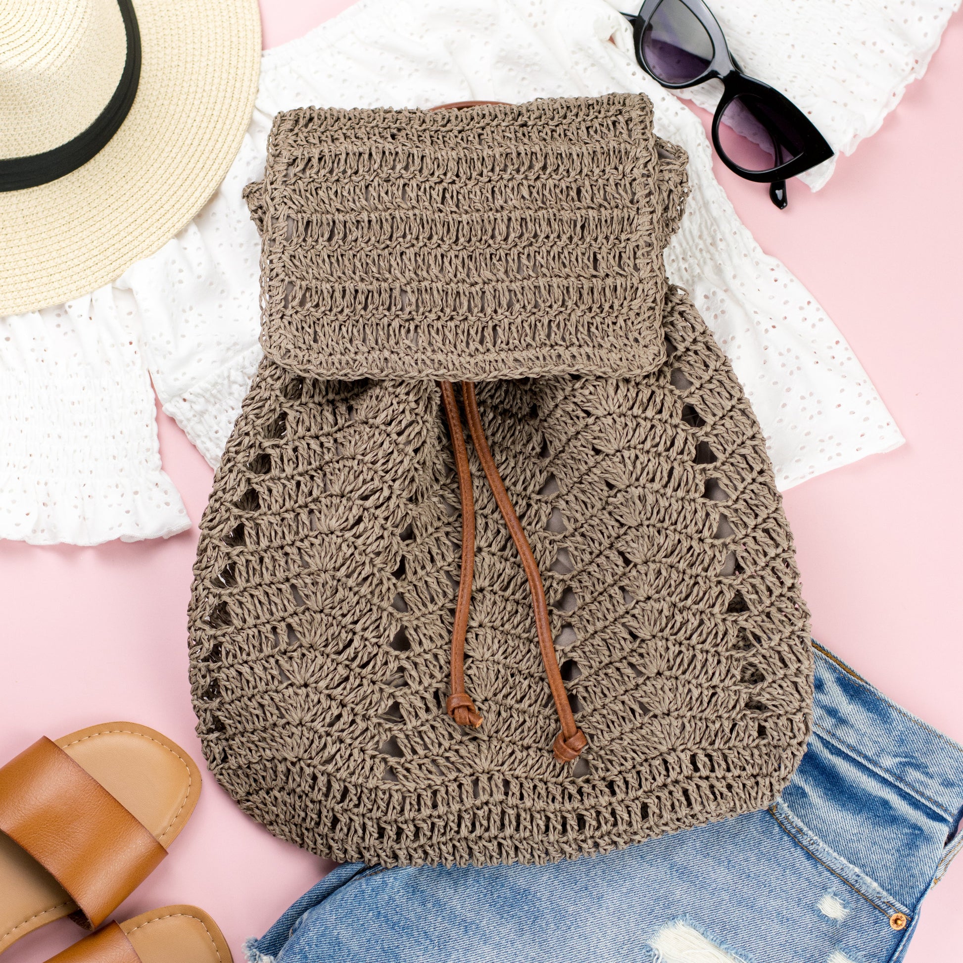 Woven Straw Backpack - Backpack