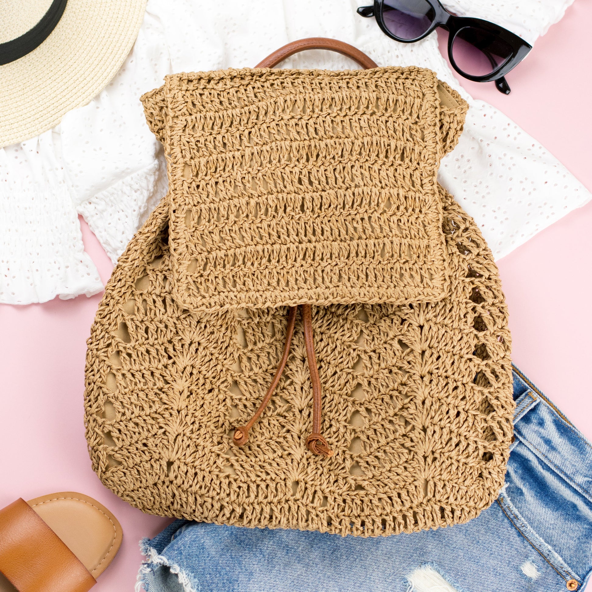 Woven Straw Backpack - Backpack