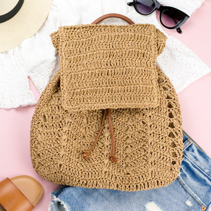 Woven Straw Backpack - Backpack