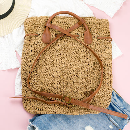 Woven Straw Backpack - Backpack