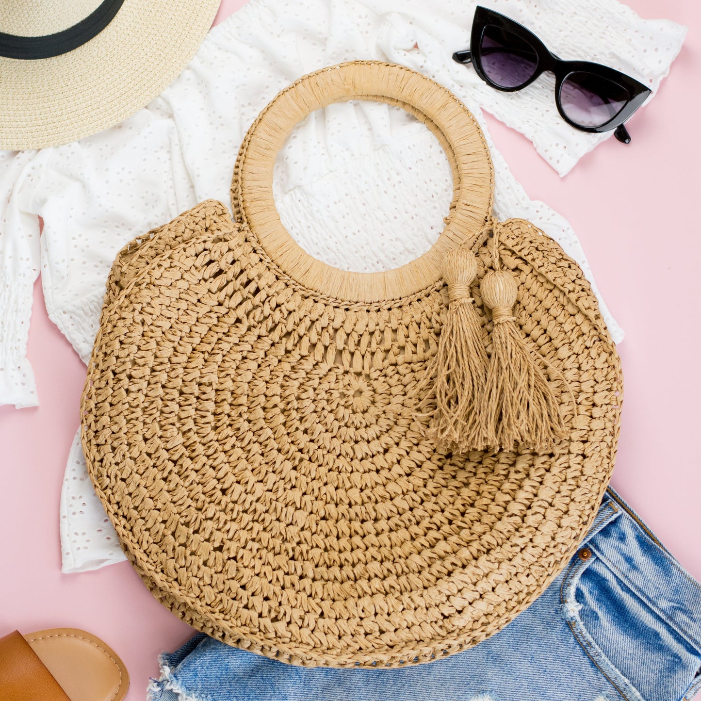Tassel O Ring Tote - Khaki