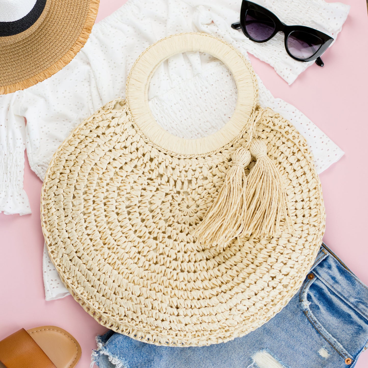 Tassel O Ring Tote - Straw