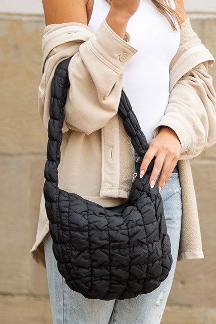 Dale Quilted Puffer Shoulder Bag – Black OneSize outfit idea for women | Ro + Ivy