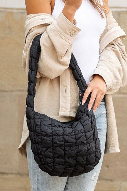 Dale Quilted Puffer Shoulder Bag – Black OneSize outfit idea for women | Ro + Ivy