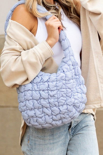 Dale Quilted Puffer Shoulder Bag – Powder Blue OneSize outfit idea for women | Ro + Ivy
