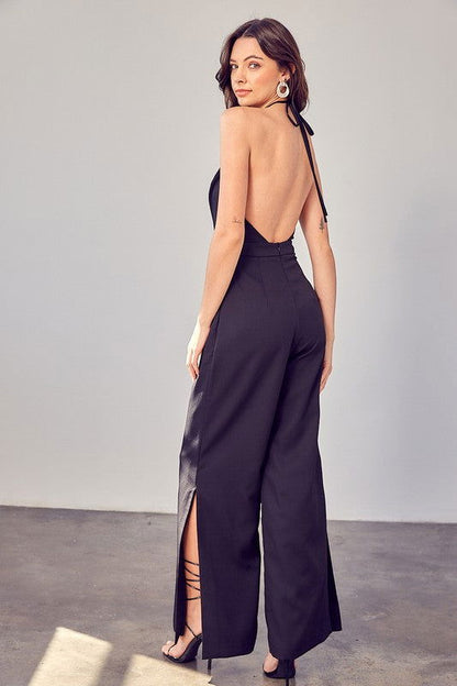 Deep V-Neck Wide Leg Jumpsuit - Ro + Ivy