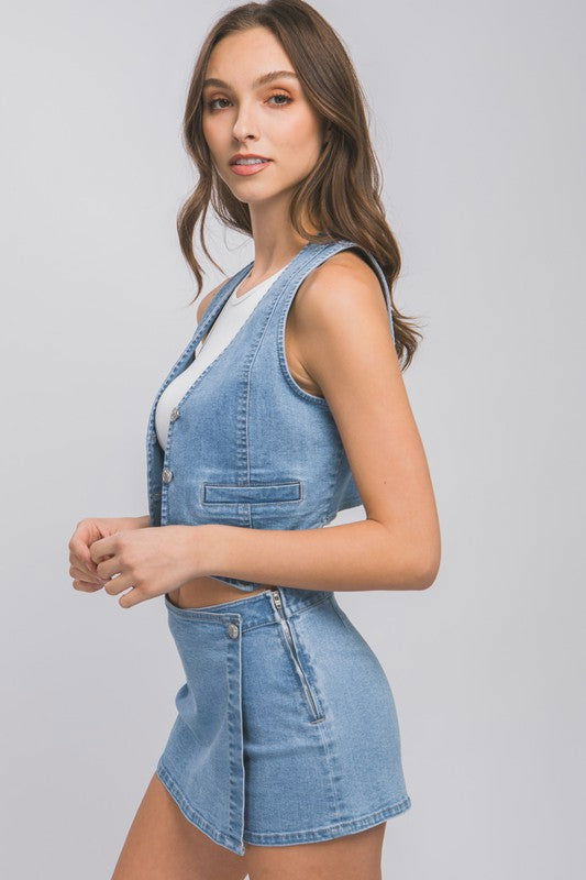 Denim Buttoned Vest Top - Ro + Ivy