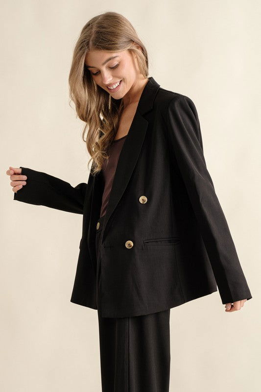 Double Button Blazer Jacket - Ro + Ivy