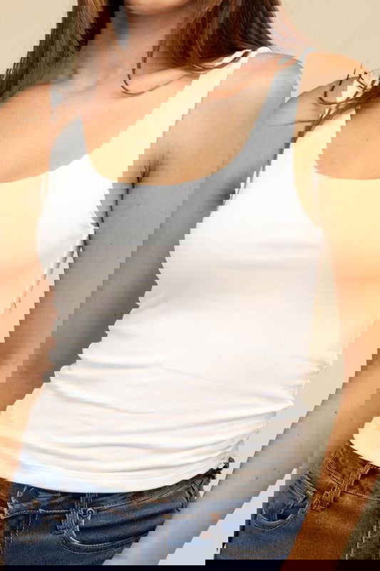 Basic Double Layer Round Neck Tank Top – OFF WHITE outfit idea for women | Ro + Ivy