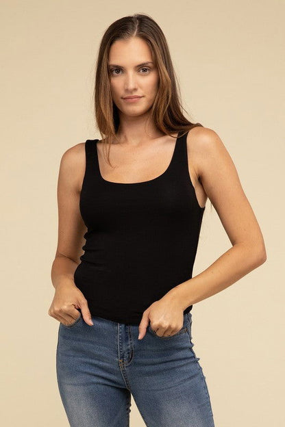 Basic Double Layer Round Neck Tank Top – outfit idea for women | Ro + Ivy