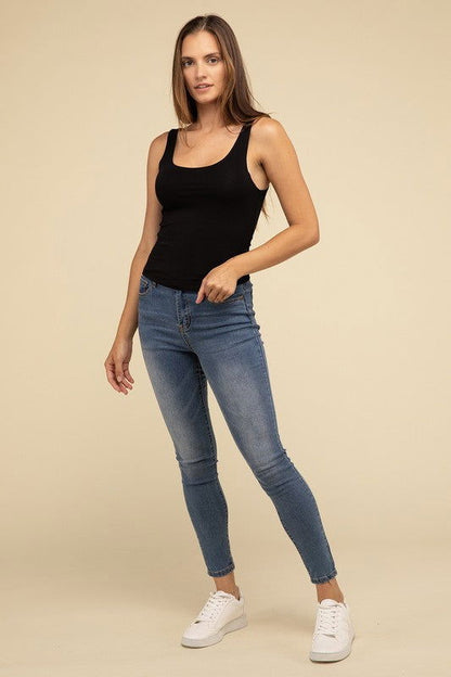 Basic Double Layer Round Neck Tank Top – outfit idea for women | Ro + Ivy