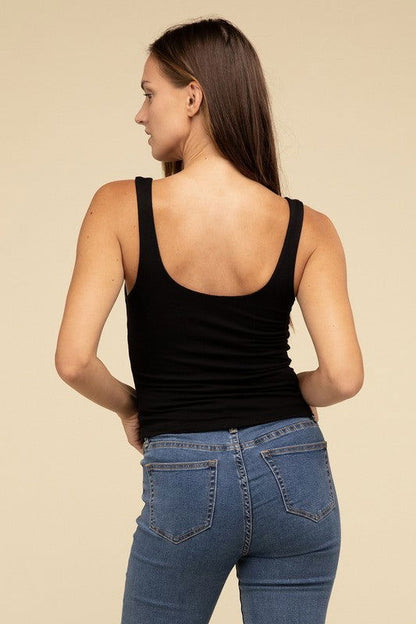 Basic Double Layer Round Neck Tank Top – outfit idea for women | Ro + Ivy
