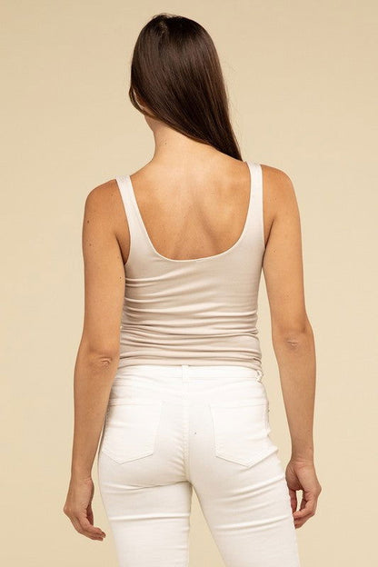 Basic Double Layer Round Neck Tank Top – outfit idea for women | Ro + Ivy