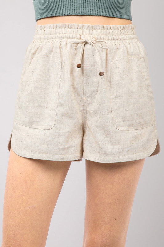 Drawstring Elastic Waist Linen Shorts - Ro + Ivy