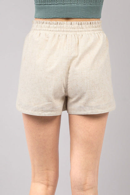 Drawstring Elastic Waist Linen Shorts – outfit idea for women | Ro + Ivy