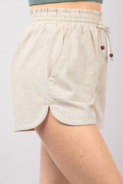 Drawstring Elastic Waist Linen Shorts – outfit idea for women | Ro + Ivy