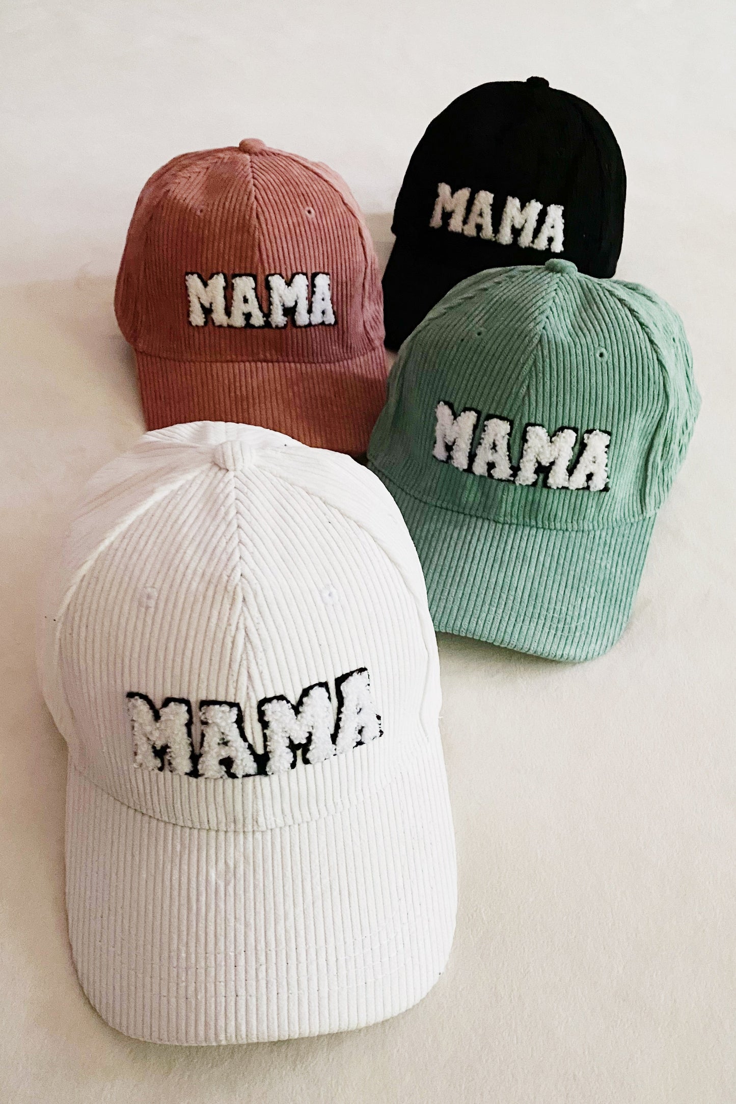 Corduroy MAMA Baseball Cap — Fuzzy Patch Letter Curved Brim Adjustable Fit - Baseball Caps