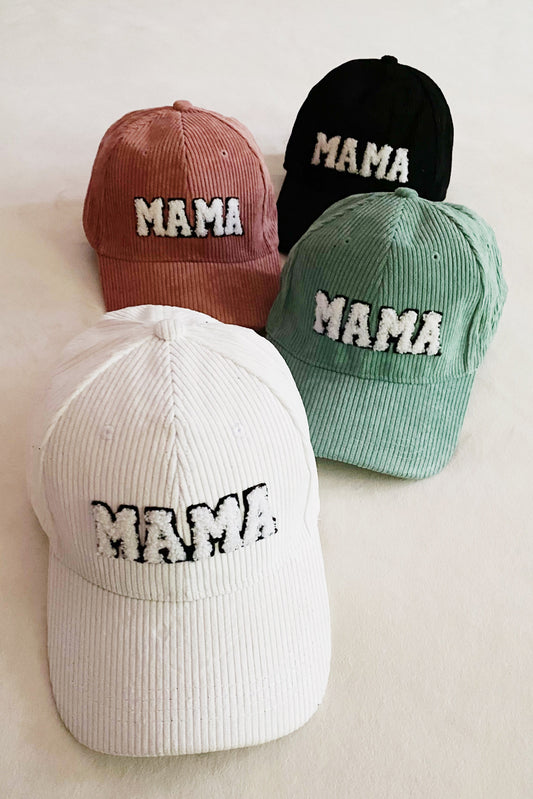 Corduroy MAMA Baseball Cap — Fuzzy Patch Letter Curved Brim Adjustable Fit - Baseball Caps