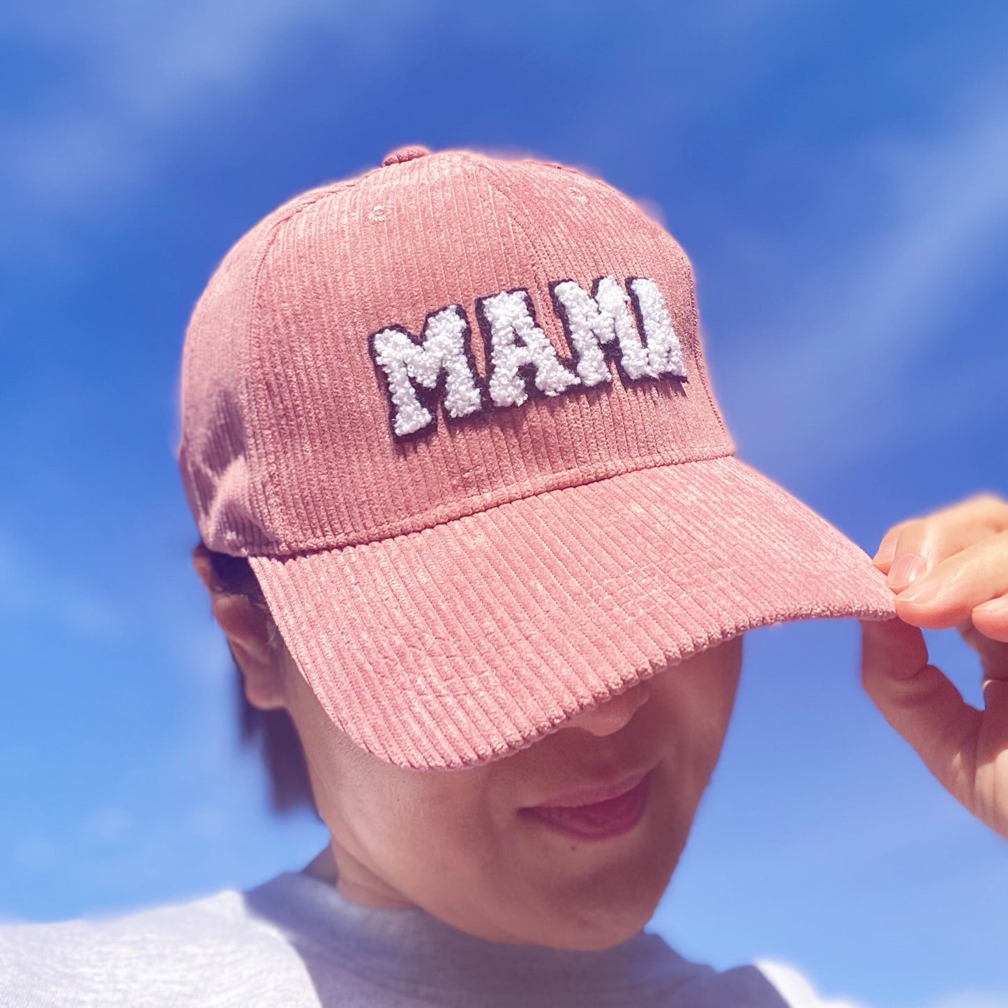Corduroy MAMA Baseball Cap — Fuzzy Patch Letter Curved Brim Adjustable Fit - Baseball Caps