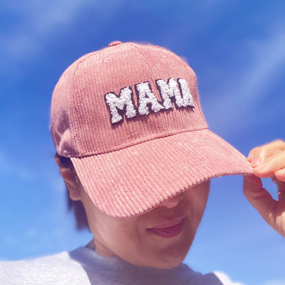 Corduroy MAMA Baseball Cap — Fuzzy Patch Letter Curved Brim Adjustable Fit - Baseball Caps