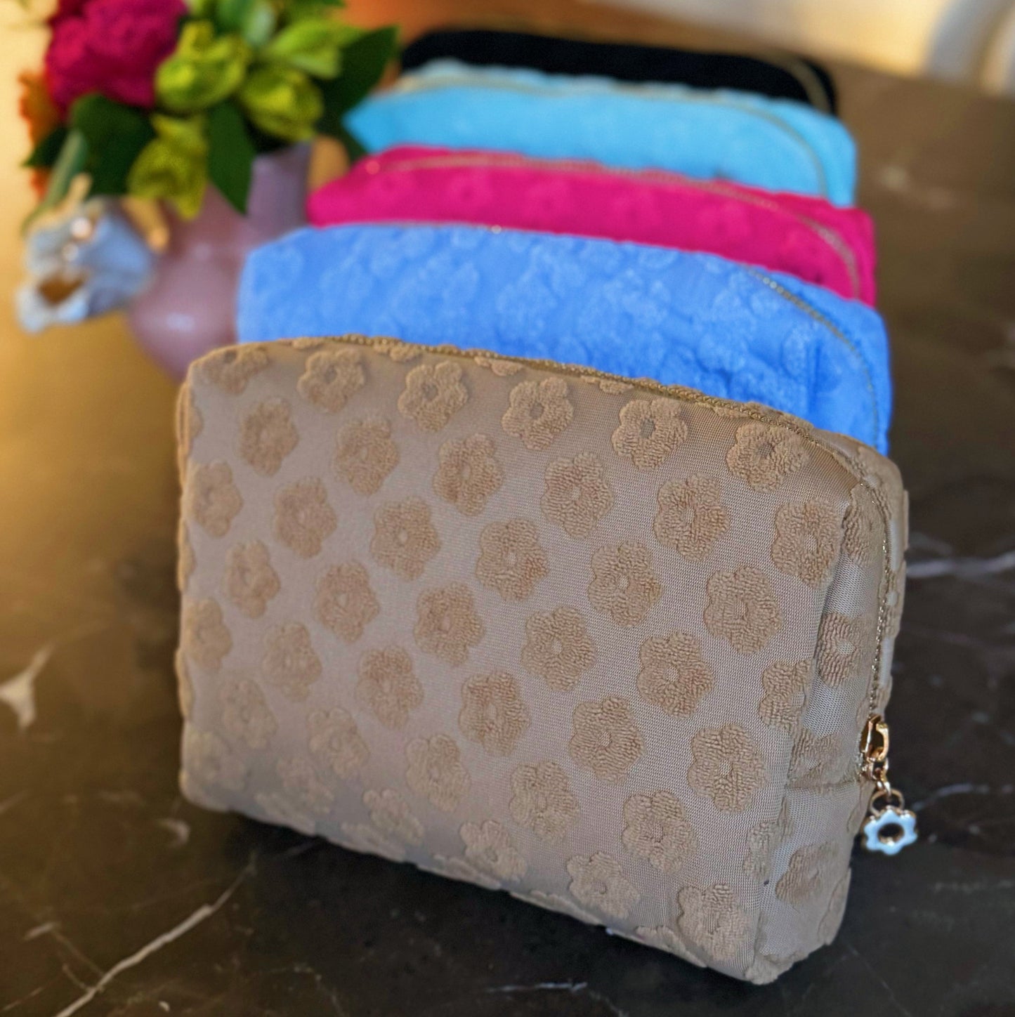 Embossed Daisy Blossom Cosmetic Case - Bags