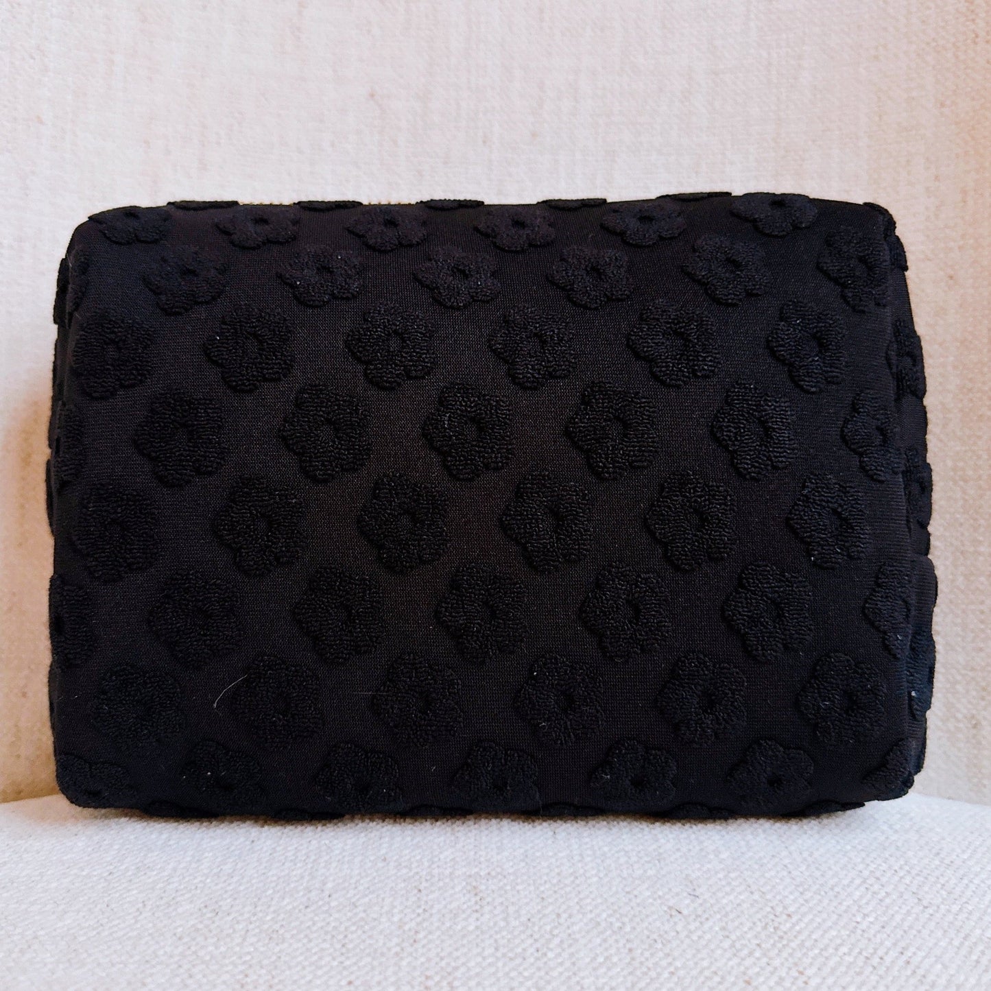 Embossed Daisy Blossom Cosmetic Case - Black Bags