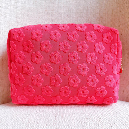 Embossed Daisy Blossom Cosmetic Case - Pink Bags