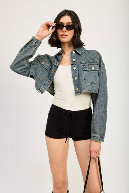 Embroidered Denim Crop Jacket - Ro + Ivy