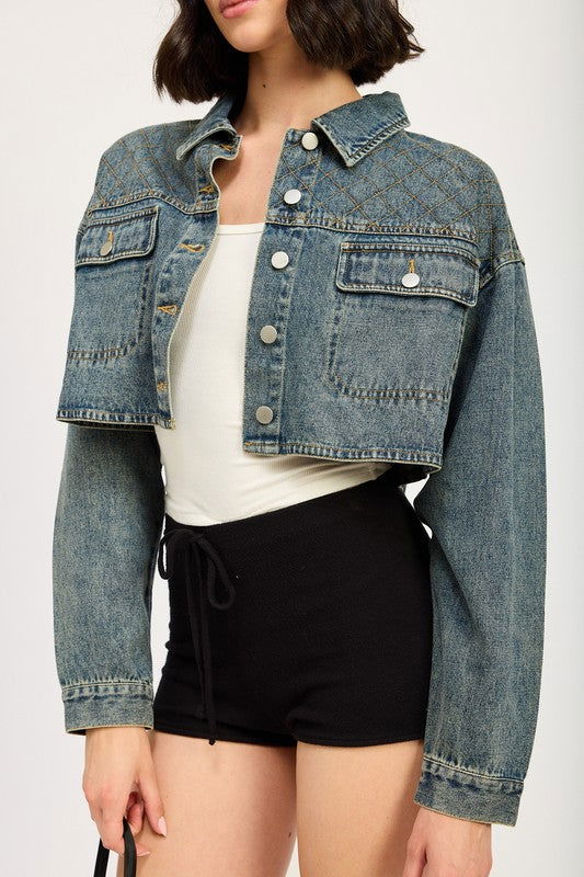 Embroidered Denim Crop Jacket - Ro + Ivy