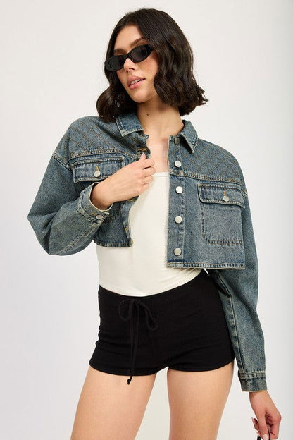 Embroidered Denim Crop Jacket - Ro + Ivy