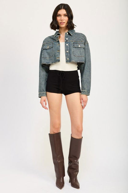 Embroidered Denim Crop Jacket - Ro + Ivy