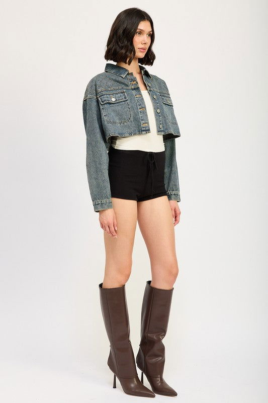 Embroidered Denim Crop Jacket - Ro + Ivy