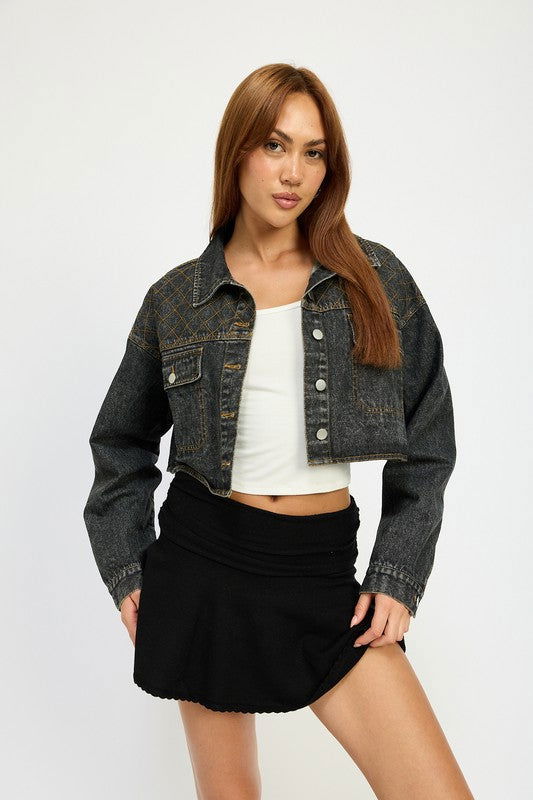 Embroidered Denim Crop Jacket - Ro + Ivy