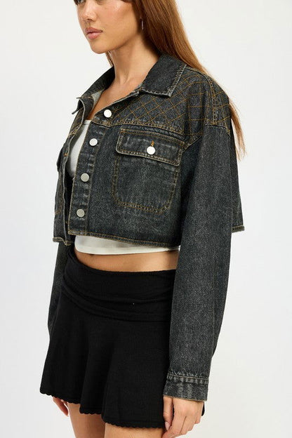 Embroidered Denim Crop Jacket - Ro + Ivy