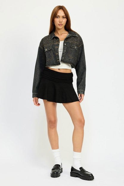 Embroidered Denim Crop Jacket - Ro + Ivy