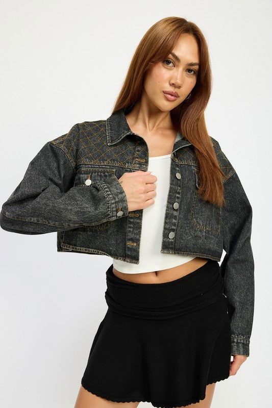 Embroidered Denim Crop Jacket - Ro + Ivy