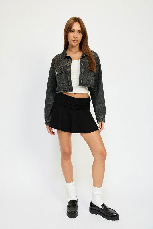 Embroidered Denim Crop Jacket - Ro + Ivy