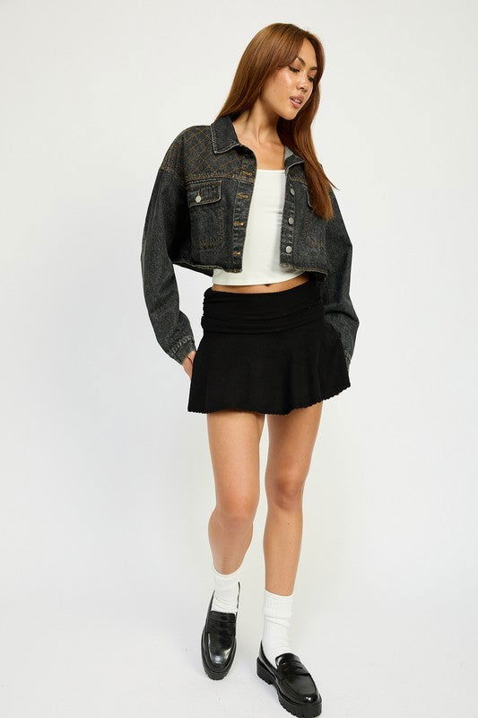 Embroidered Denim Crop Jacket - Ro + Ivy