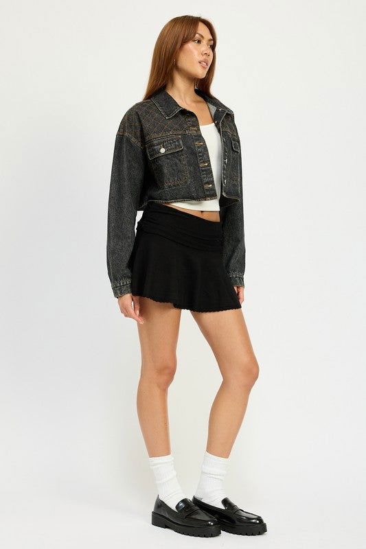 Embroidered Denim Crop Jacket - Ro + Ivy