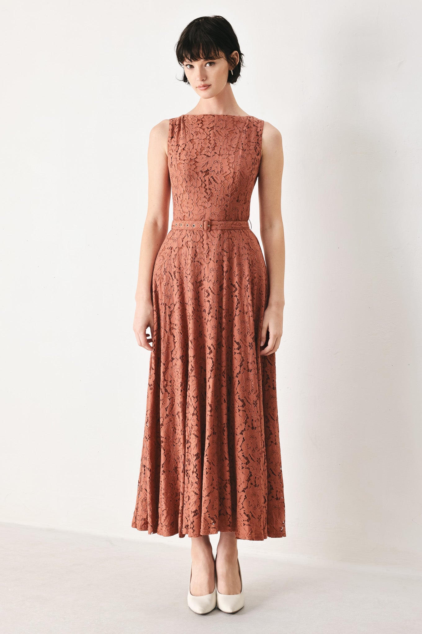 Terracotta Lace Midi Dress