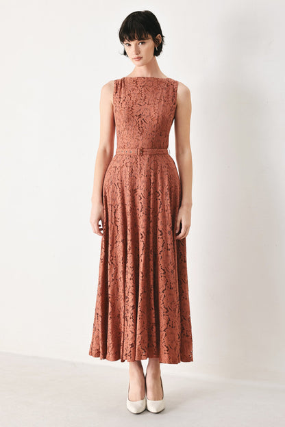 Terracotta Lace Midi Dress
