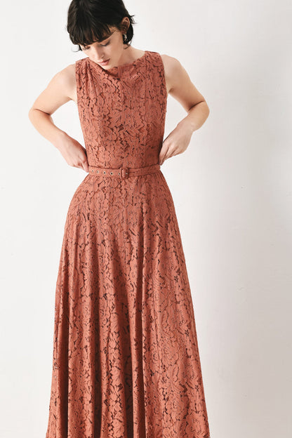 Terracotta Lace Midi Dress