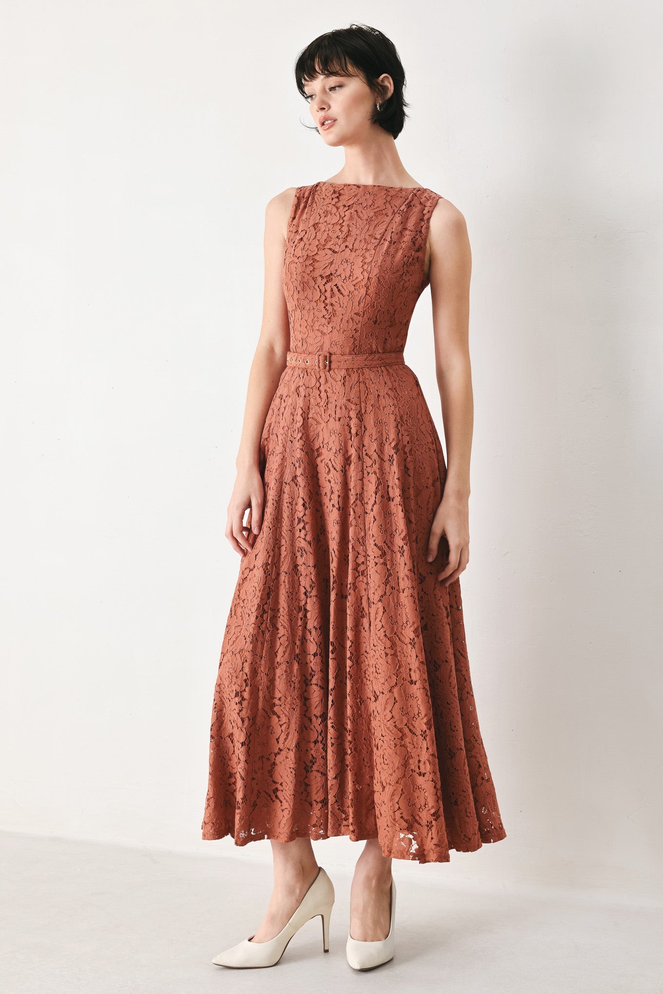 Terracotta Lace Midi Dress