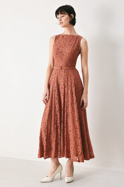 Terracotta Lace Midi Dress