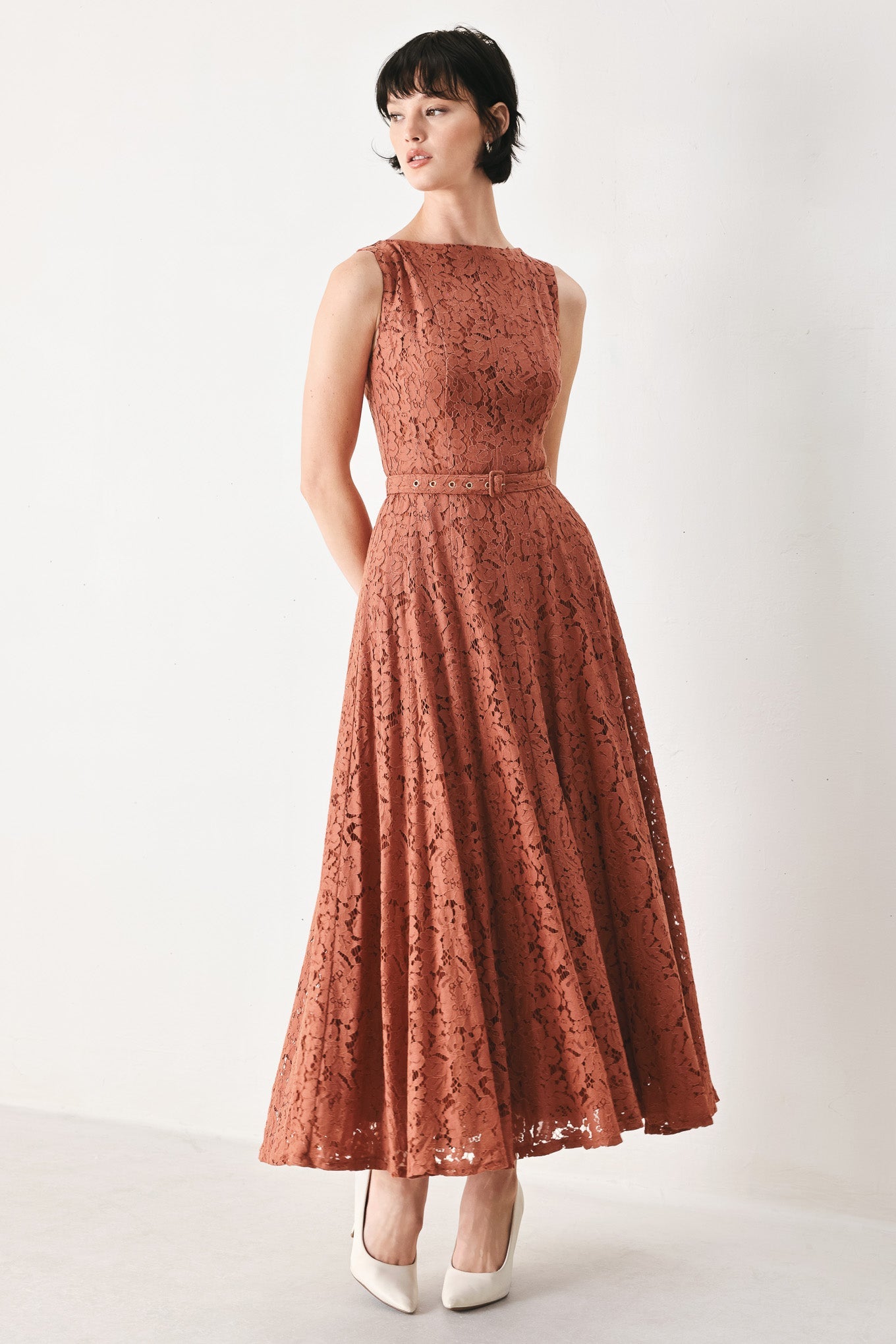 Terracotta Lace Midi Dress