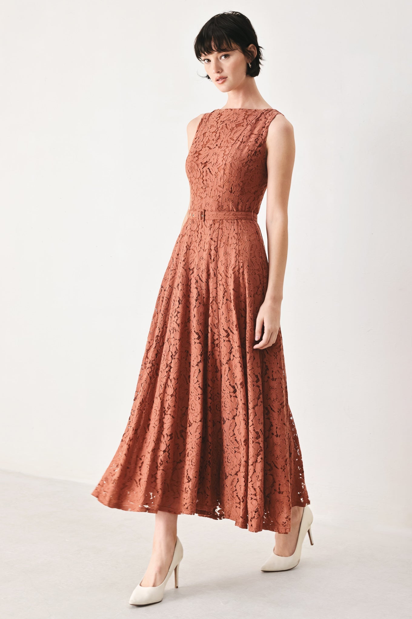 Terracotta Lace Midi Dress