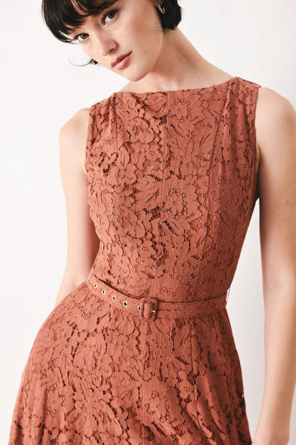 Terracotta Lace Midi Dress