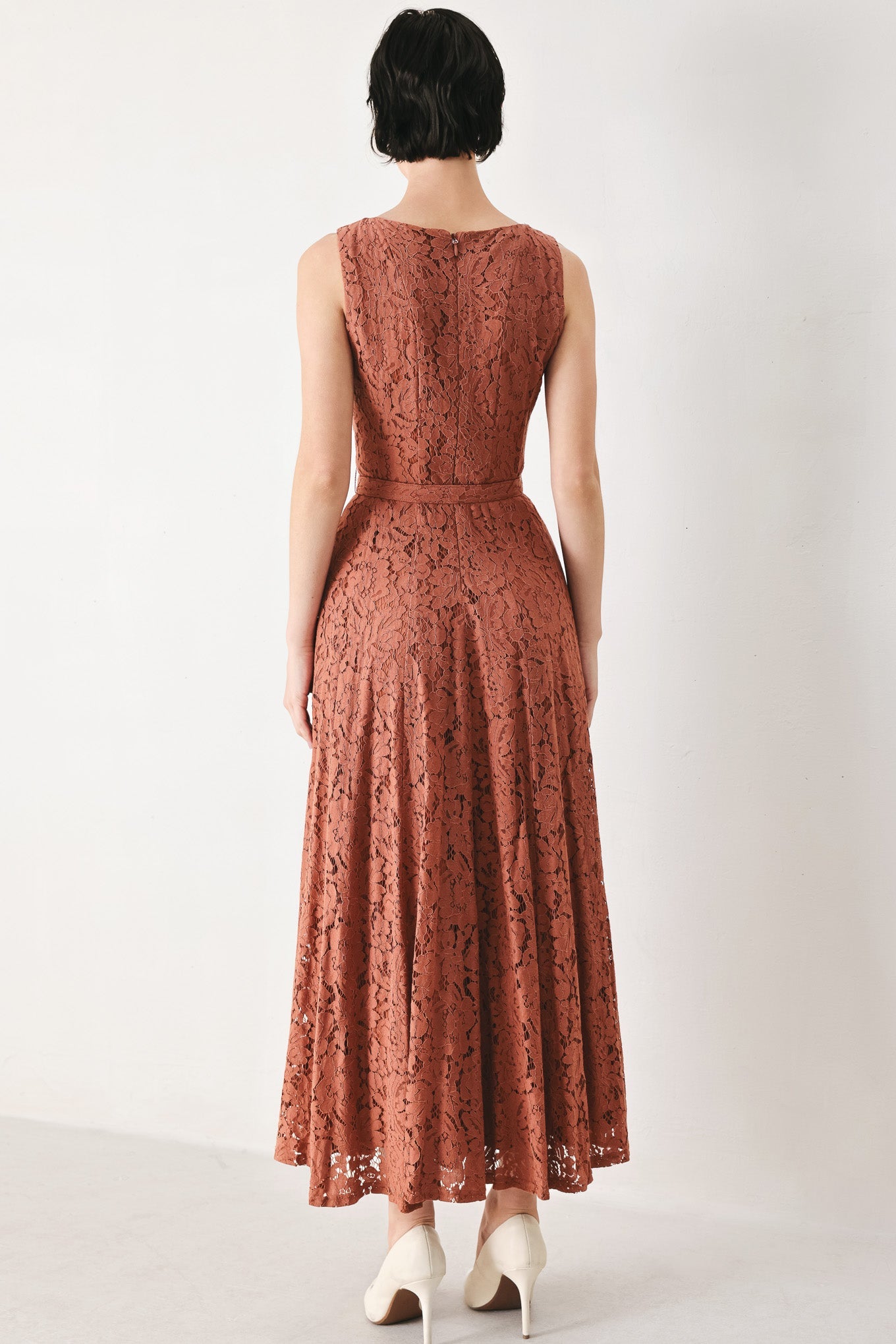 Terracotta Lace Midi Dress