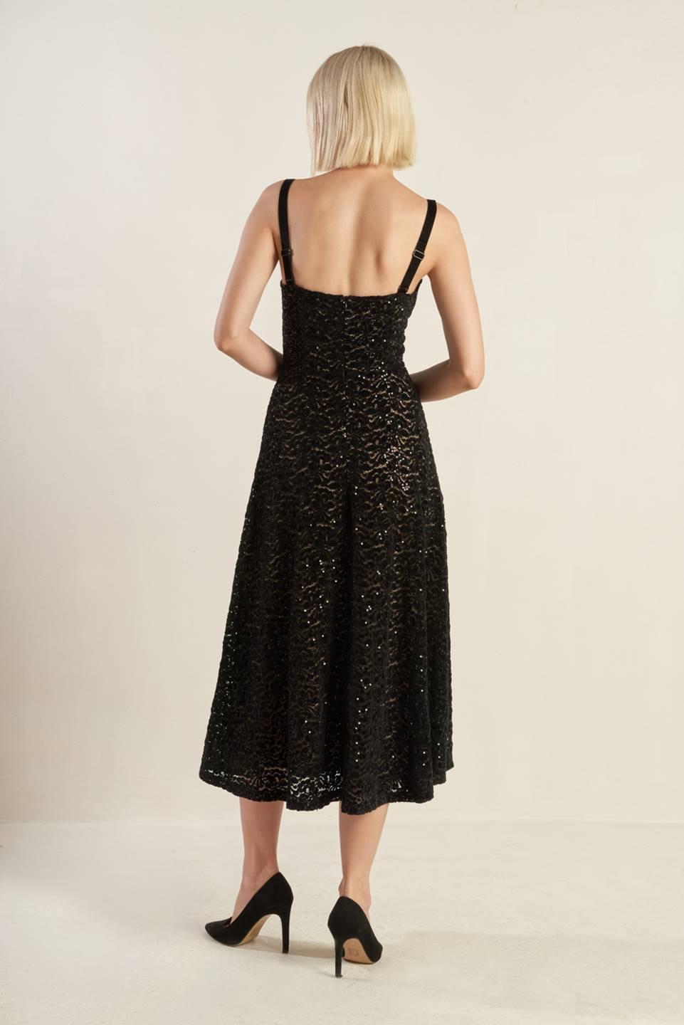 Woven Lace Midi Dress with Sweetheart Neckline and A-Line Skirt