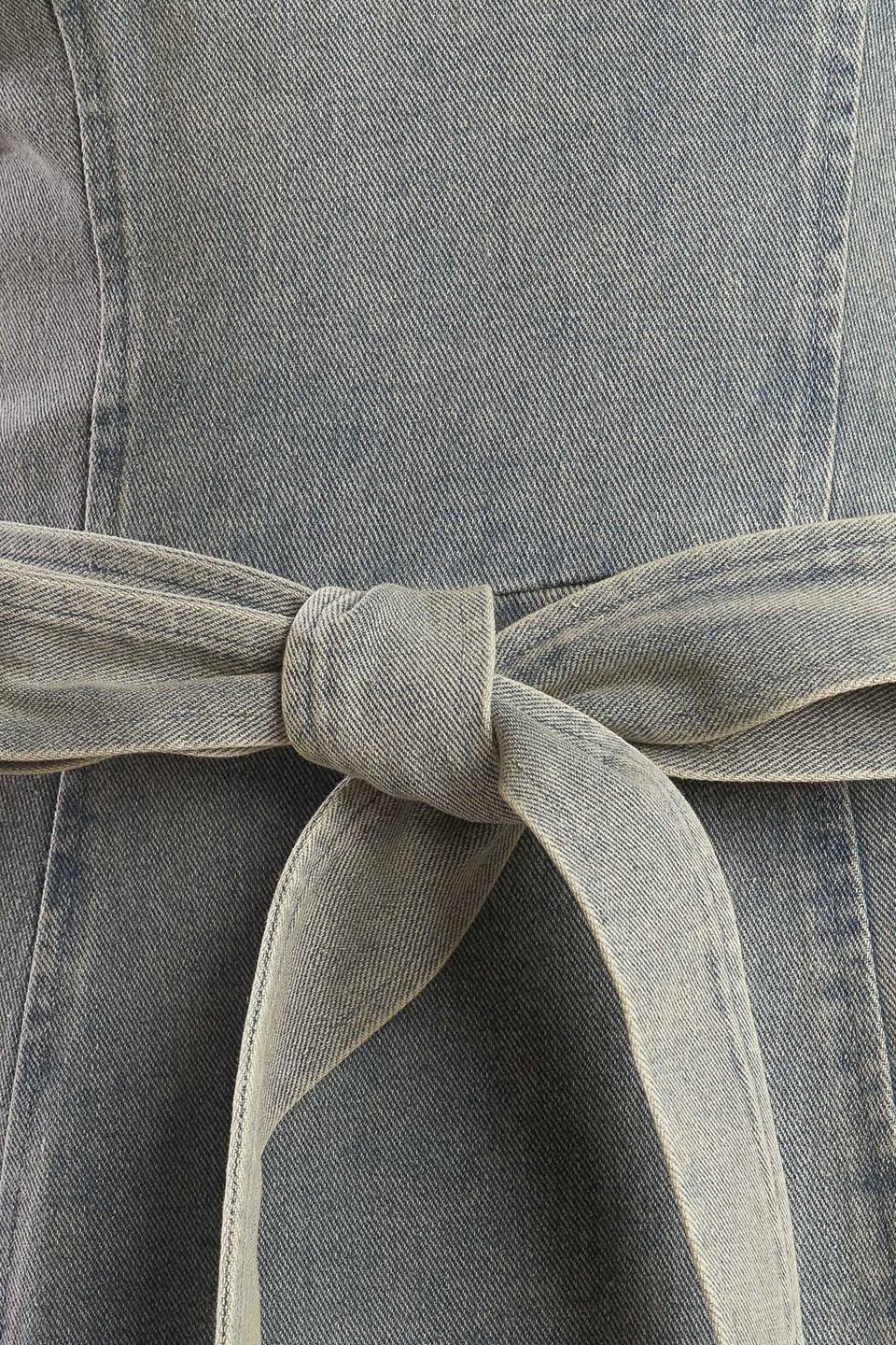 Straight Neck Denim Midi Dress with Sash Trendy Midi Dresses Outfit Idea for Women | Ro + Ivy